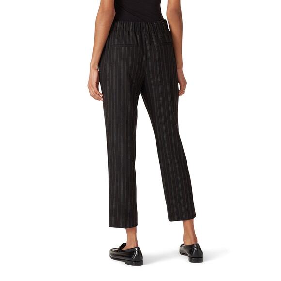 RTR Vince Sz S Black Striped Flannel Wool Blend Pull-On Ankle Trouser Pants - Picture 2 of 5